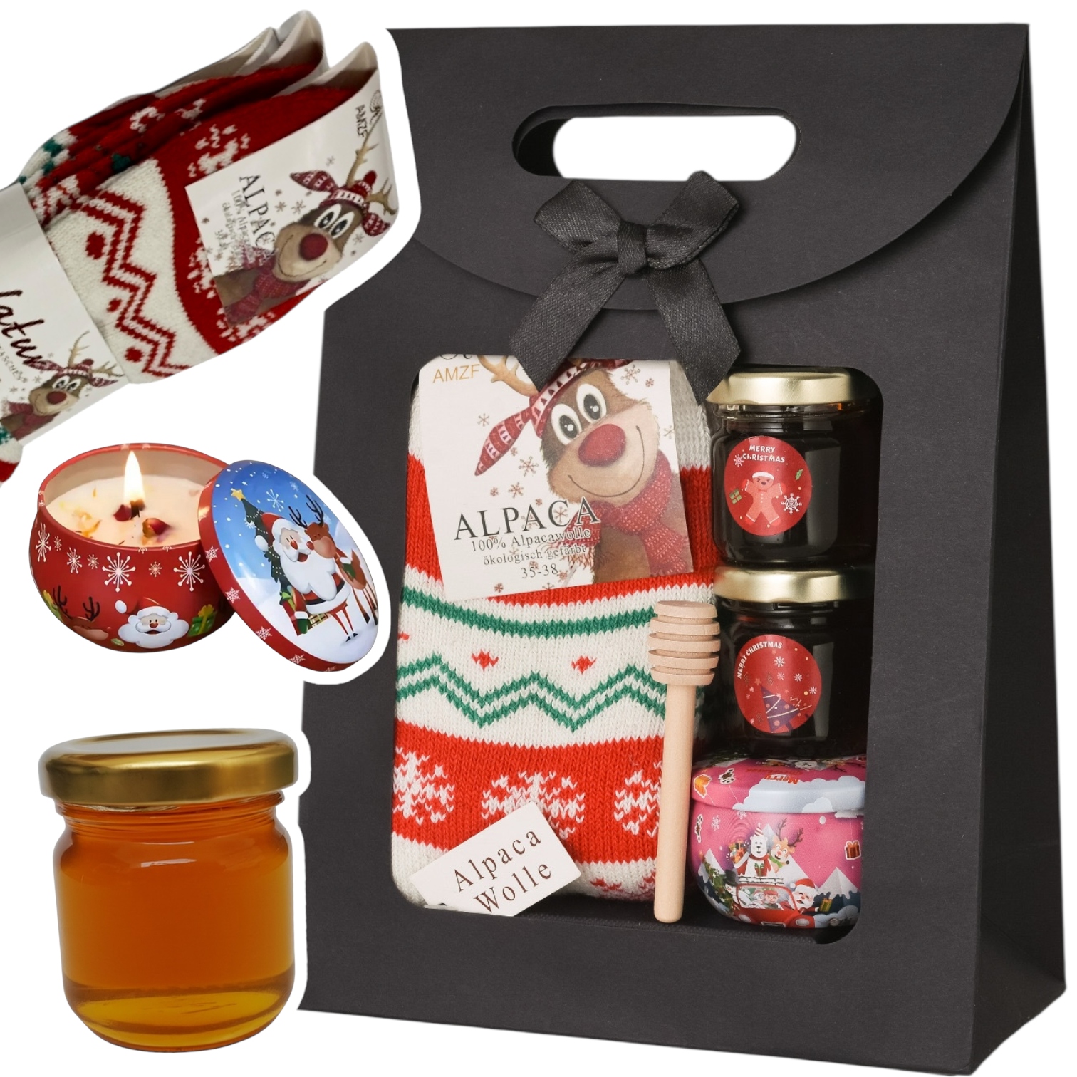 Dárková sada Vánoční Med ponožky Vlněná vonná svíčka Sójová