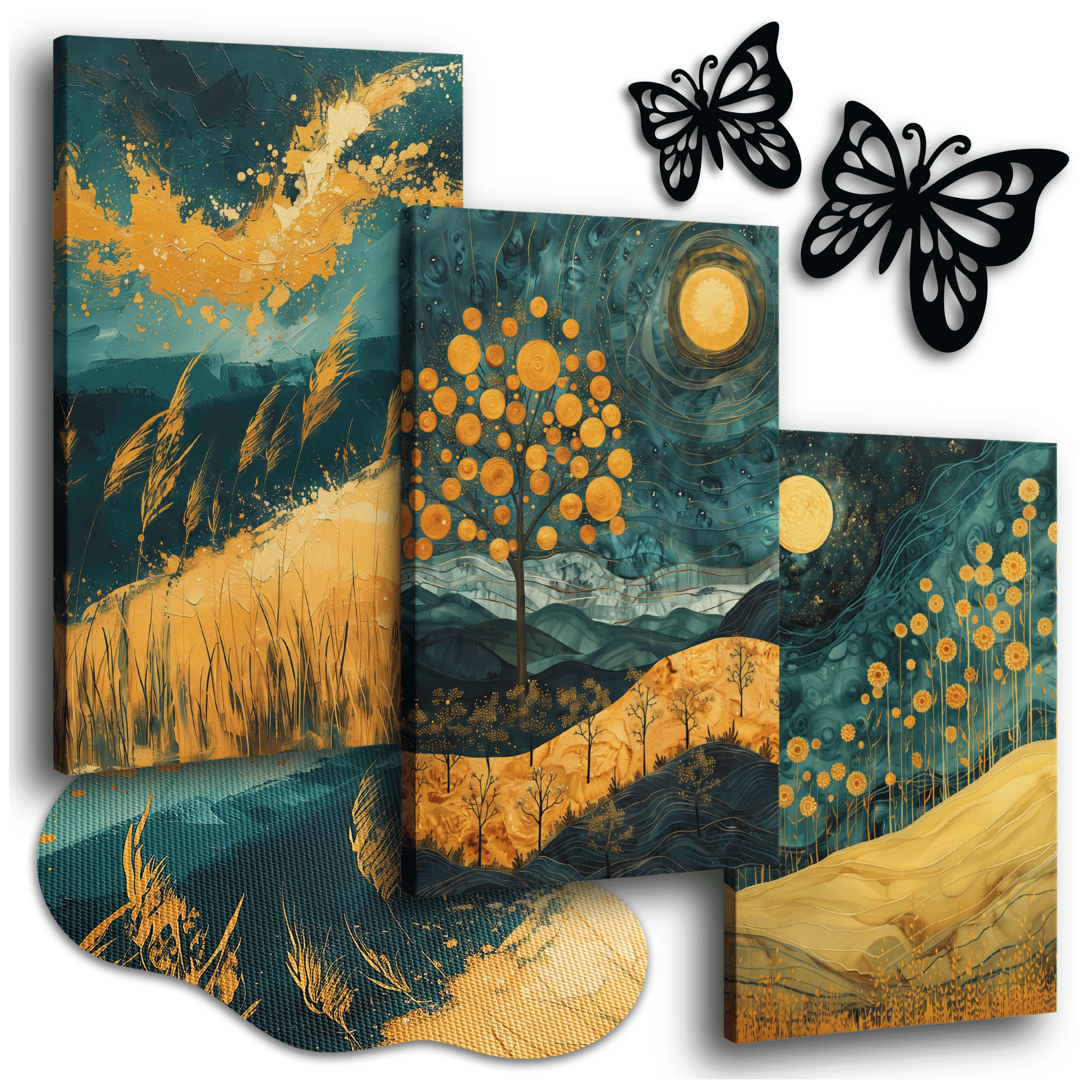 Obraz Na Plátně 150x70 cm Moderní Obrazy Do Obývacího Pokoje Zlaté Pole Stromy 3x