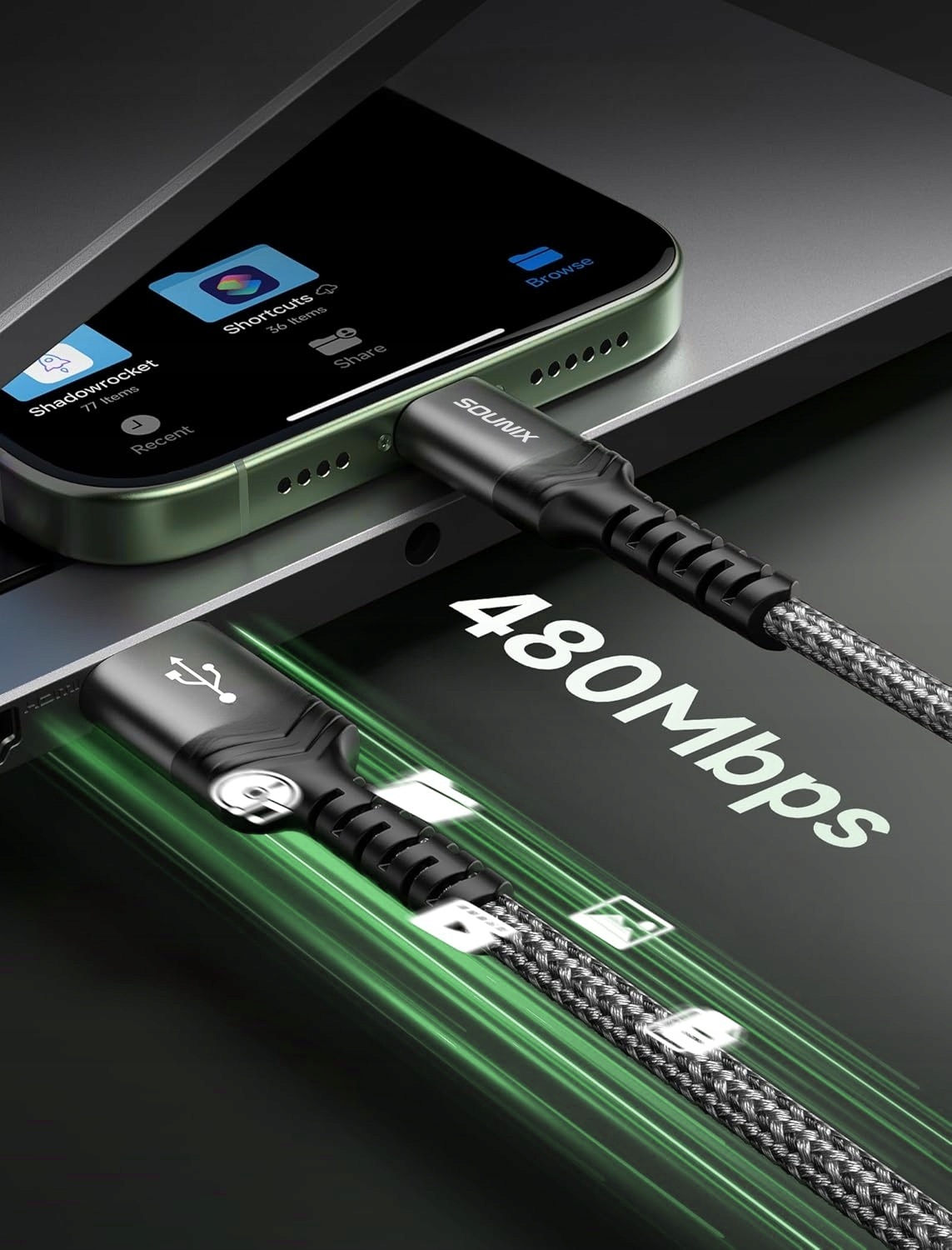 Mocny kabel USB-A do USB-C 2m SOUNIX w oplocie szybkiego ładowania 3A QC Marka SOUNIX