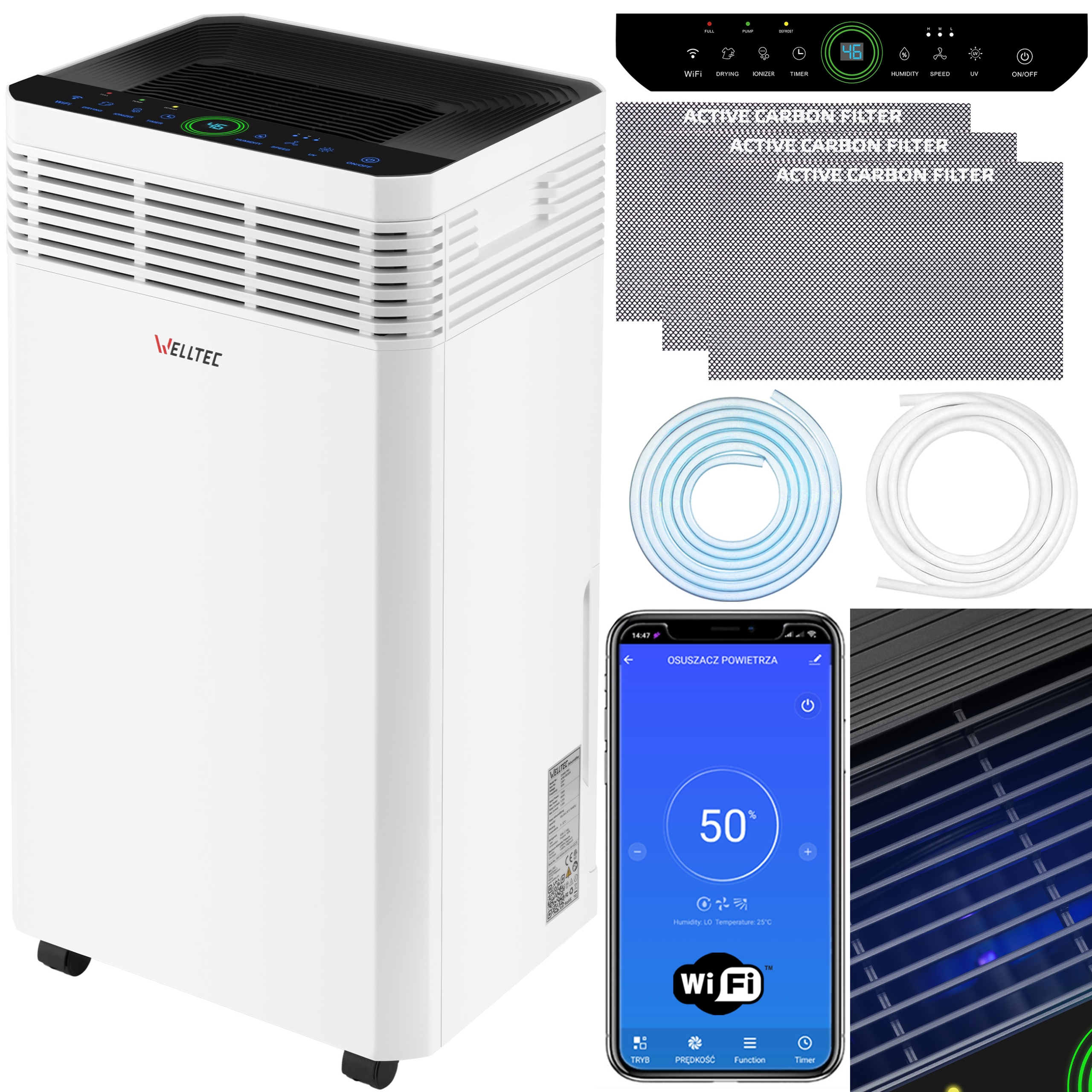 Odvlhčovač Welltec DHN60 3v1 do 140m² 60l/24h WiFi Uv Lampa Čerpadlo