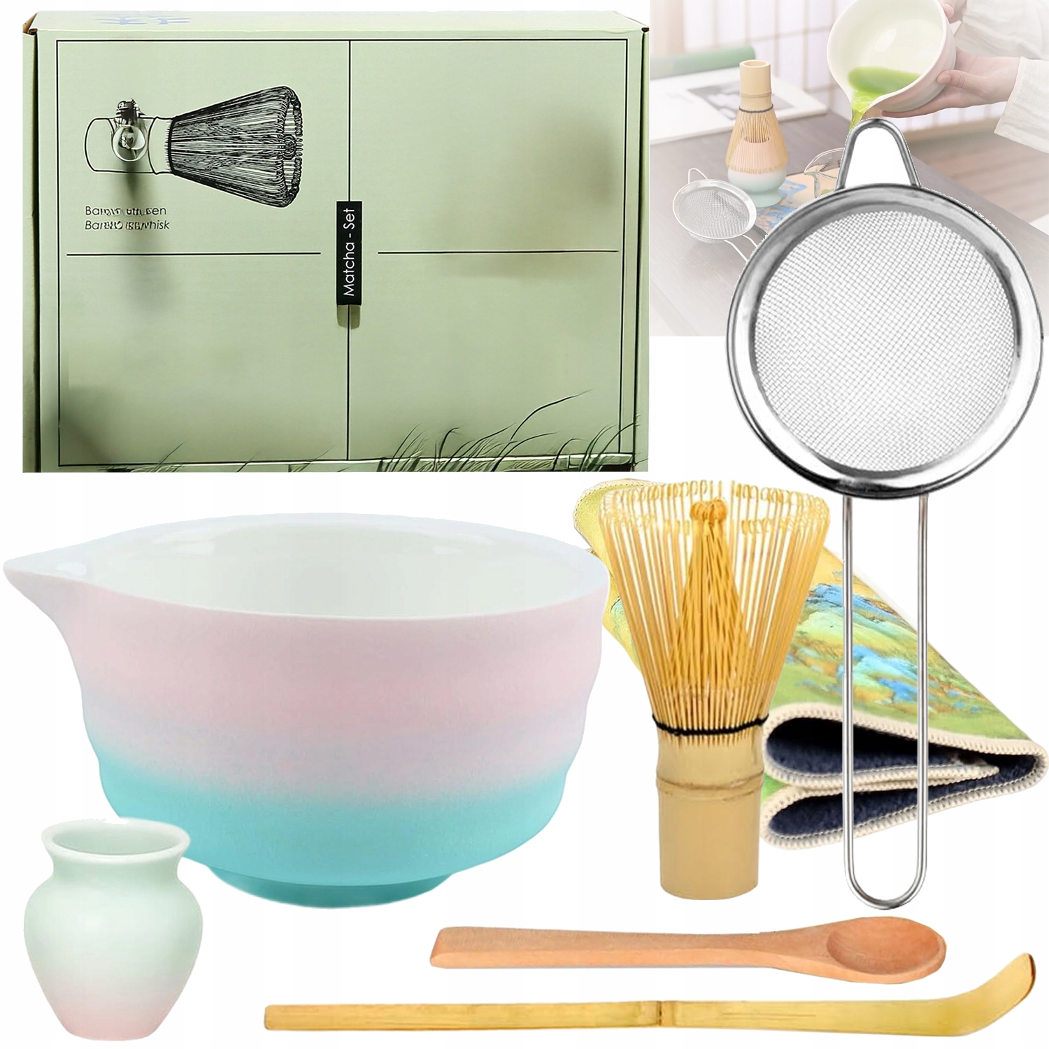 Bambusowy Zestaw Prezentowy Do Herbaty Matchy Chashaku Trzepaczka Łyżka 8W1