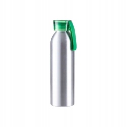 Sportowy bidon 650 ml srebrny z zieloną zakrętką