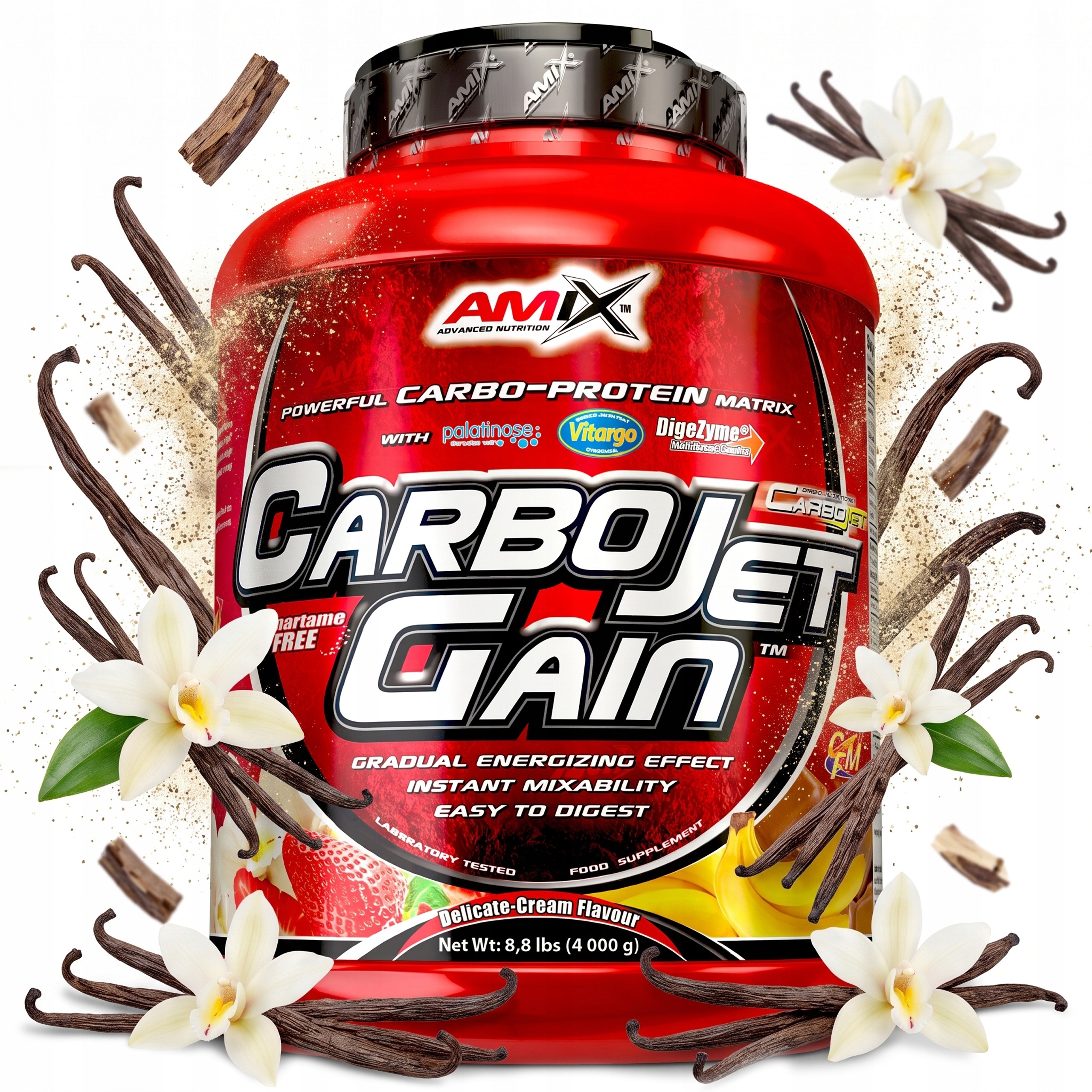 Doplněk Stravy na sílu a hmotnost Gainer Mass Gain 4 kg Sacharidy Bílkoviny Kalorie