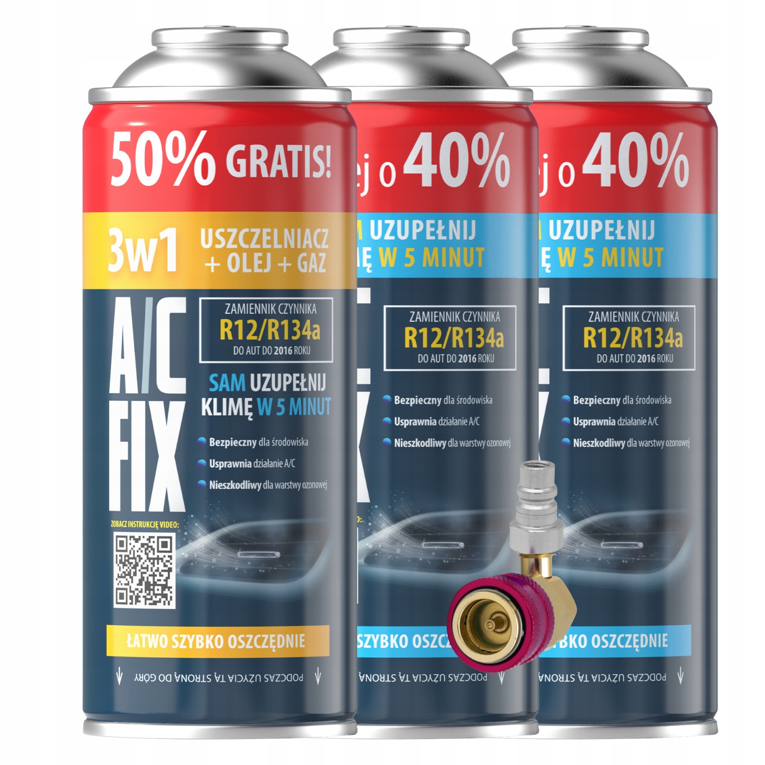 3x Chladicí činidlo klimatizace R134a 3v1 plyn olej těsnění adaptér