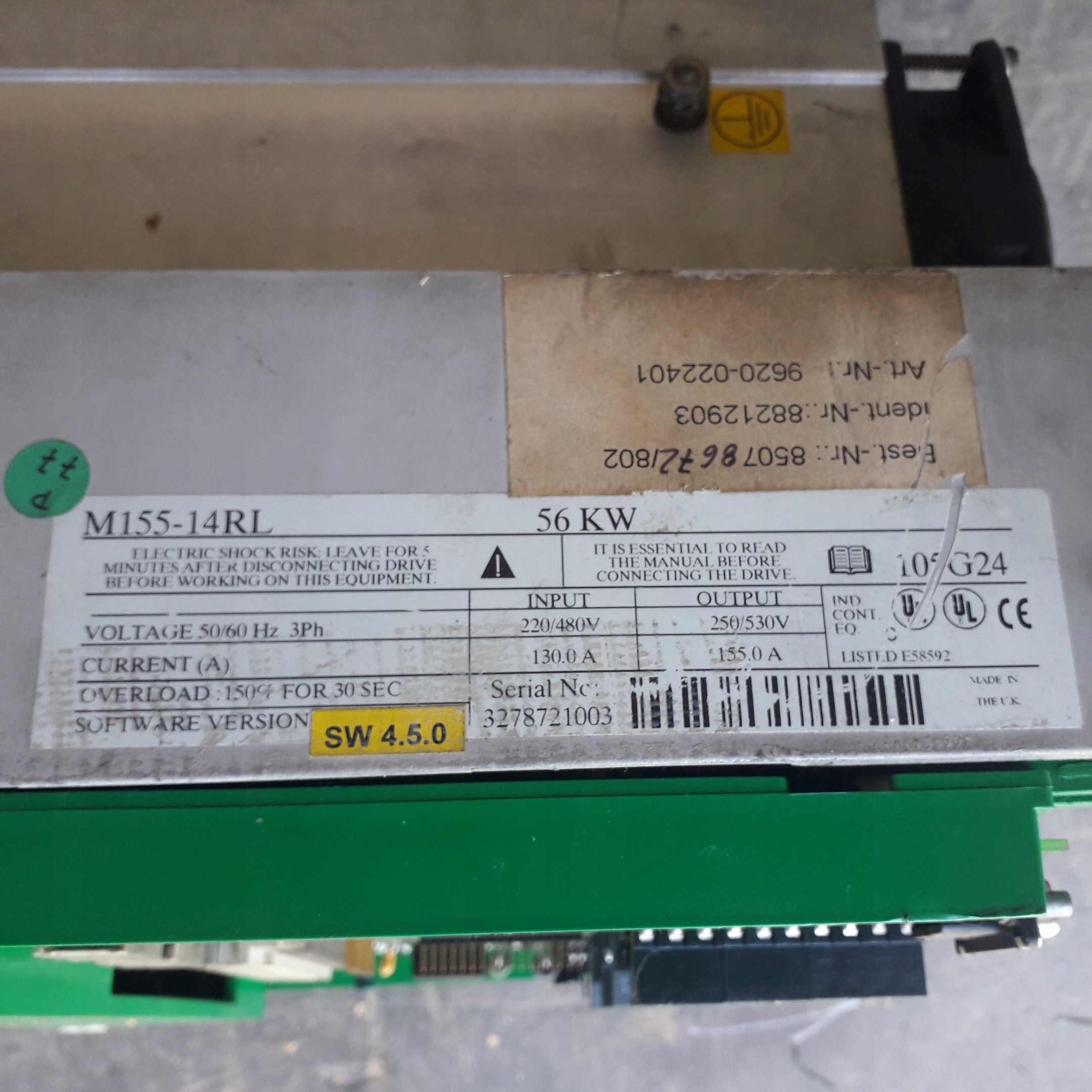 CONTROL TECHNIQUES MENTOR II M155-14RL 56kW SW 4.5.0 9620-022401 Model MENTOR II M155-14RL