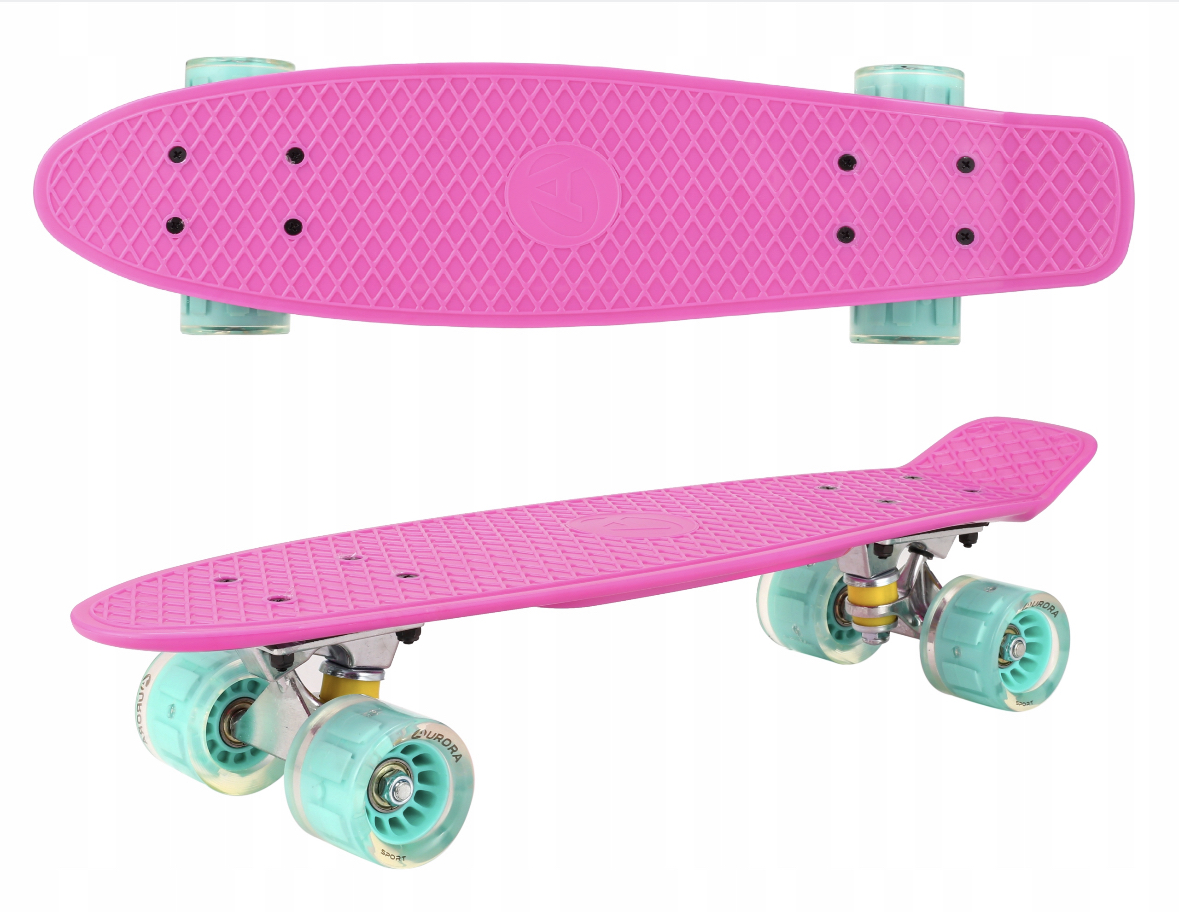ND21_110938 Skateboard Fiszka Swiecace kola Pink