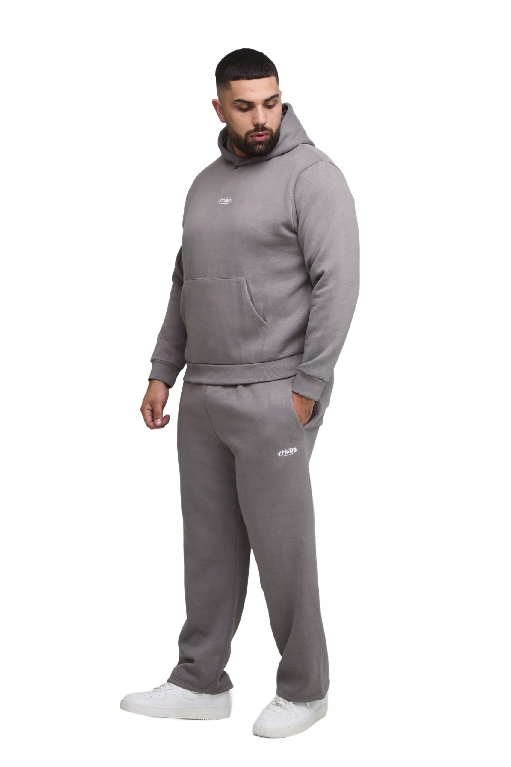 Boohooman Pánský Teplákovka Komplet S Kapucí Šedý Melír Plus Size 4XL Z3A