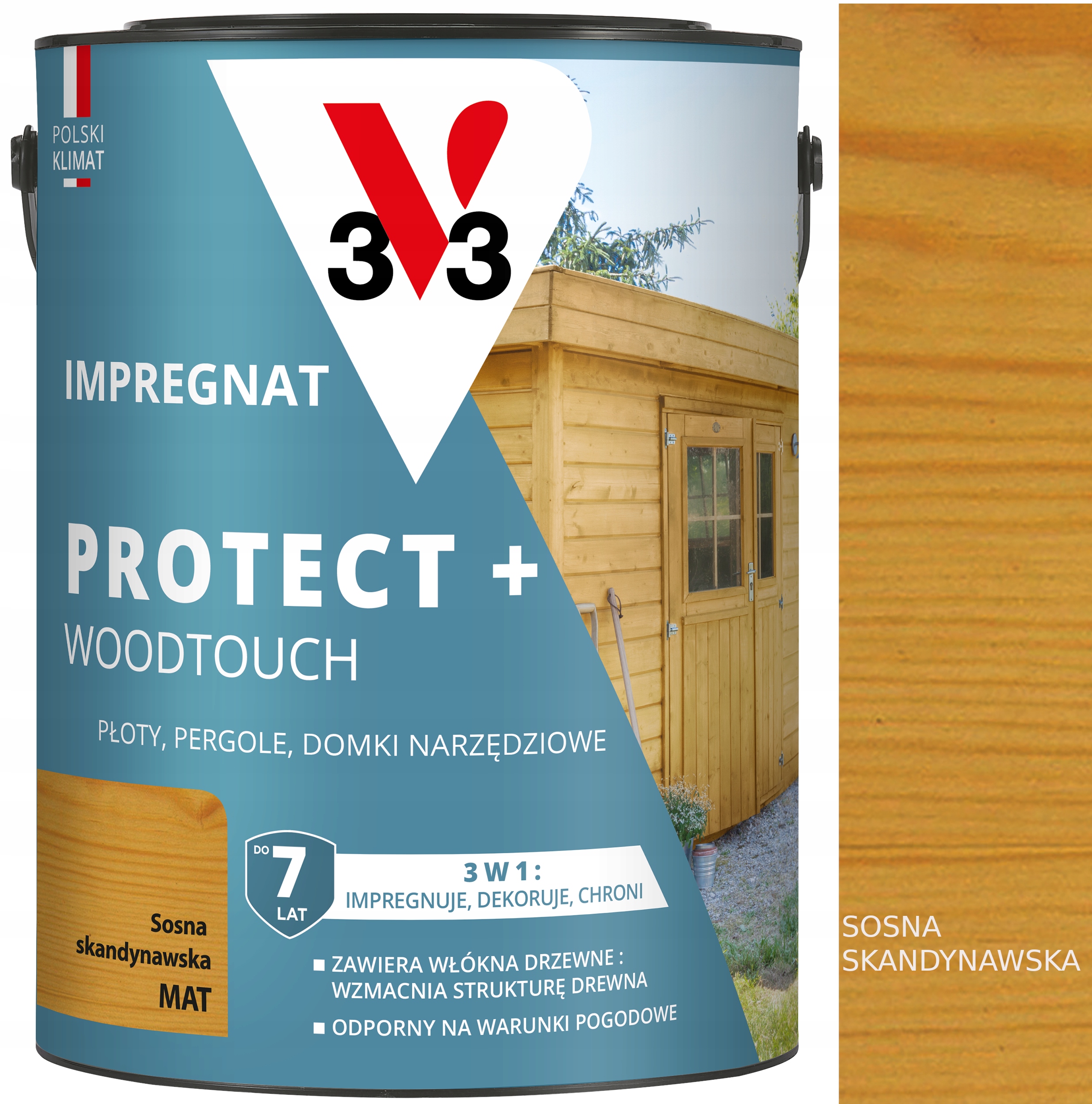 V33 Impregnat Protect+ do płotów, pergoli, domków sosna skandynawska 4,5l