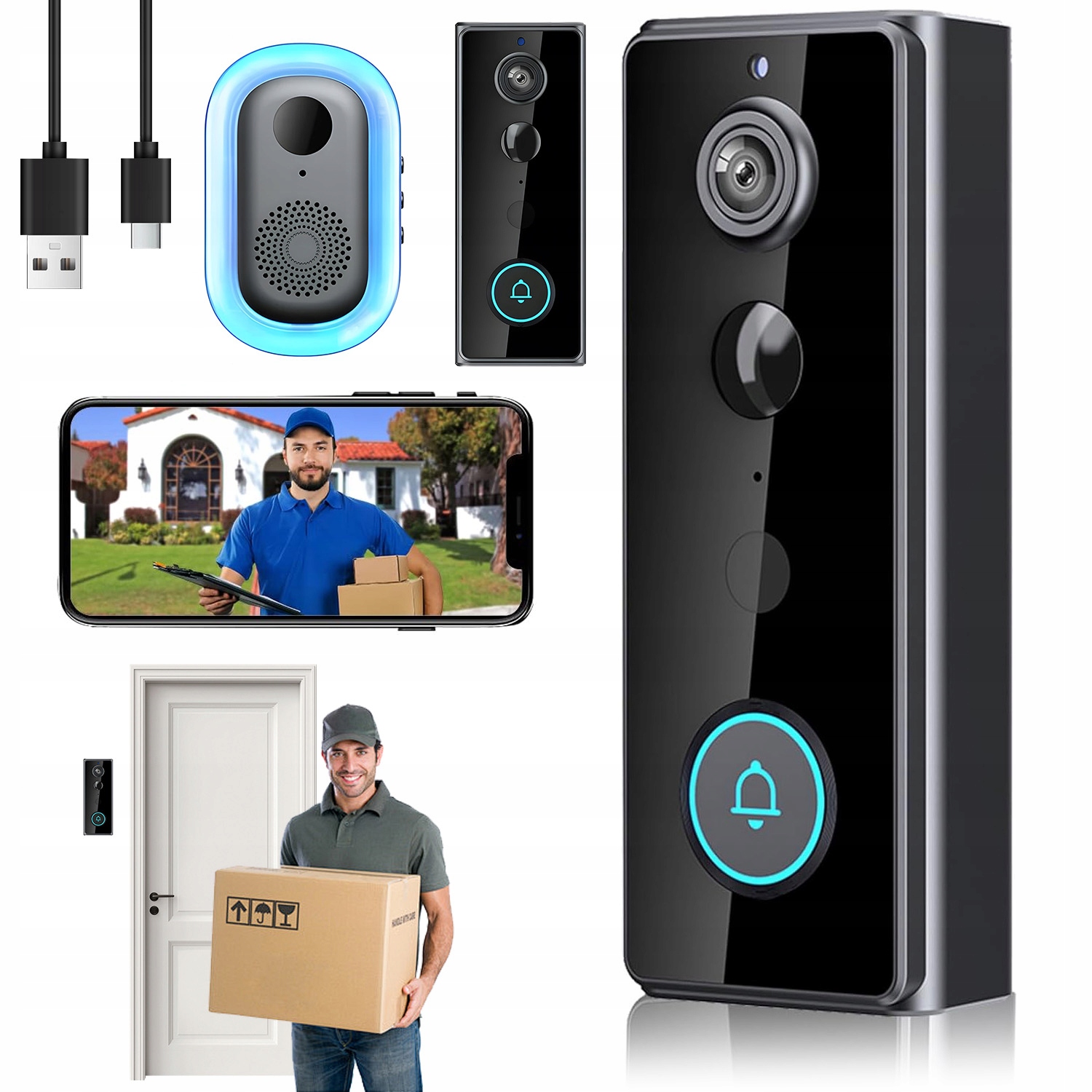 Hd Bezdrátový Dveřní Zvonek S Kamerou, Voděodolný, Wi-fi Interkom