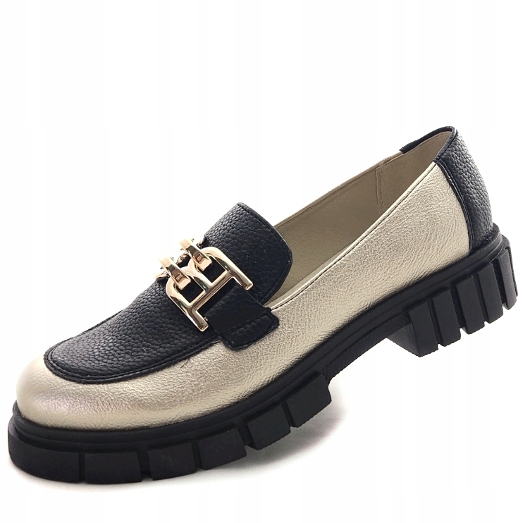 Elegantní lordsy mokasíny dámské polobotky Černo-zlaté Kazari Vatarello