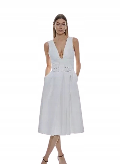 Karen Millen Plus Size Šaty MIDI Hladká Ecru Elegantní 44 3_9
