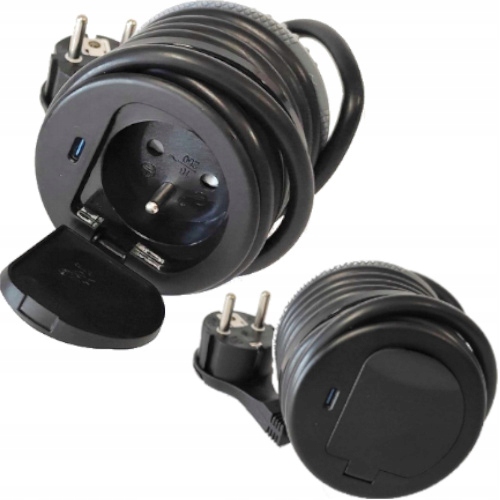 Gniazdo Meblowe Przedłużacz Wpuszczany Listwa Single Box Czarny Z Usb Typ C