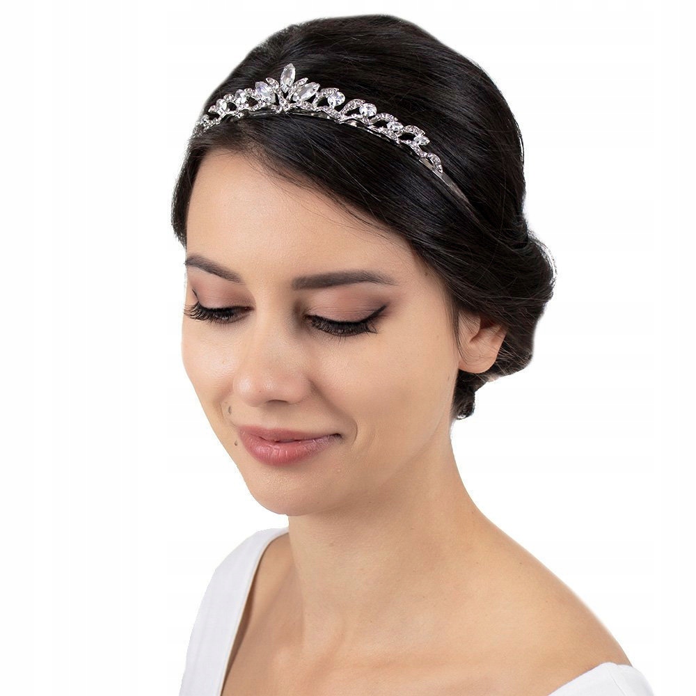 

Opaska Do Włosów tiara Cyrkonie ślub Srebrna