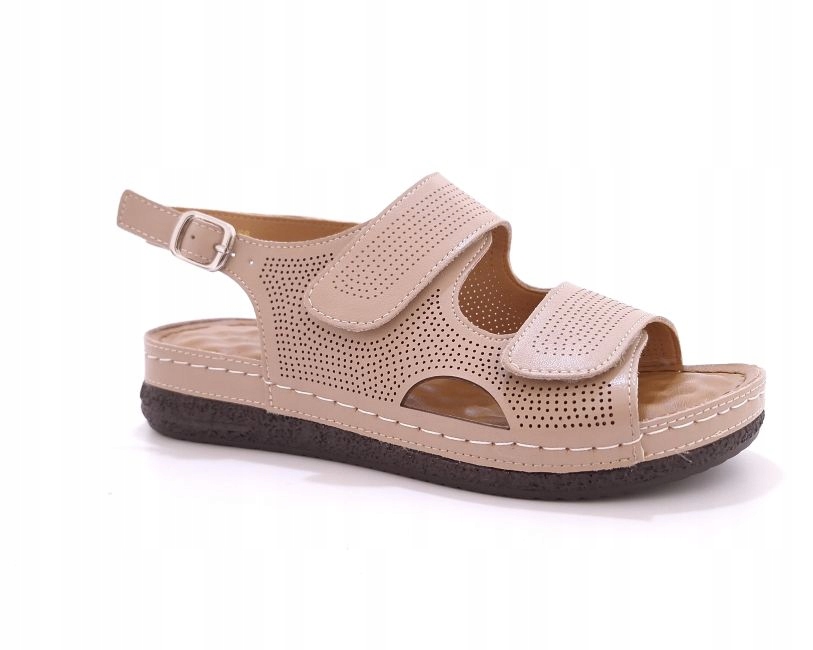 Dámské béžové kožené sandály na suchý zip Loretta Vitale W4709 vel.