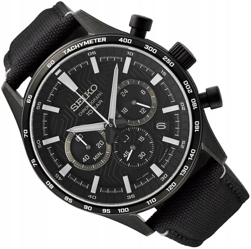 Pánské Hodinky Seiko SSB417P1 Černý Chrono Safír Data Na Pásku Box 43 mm