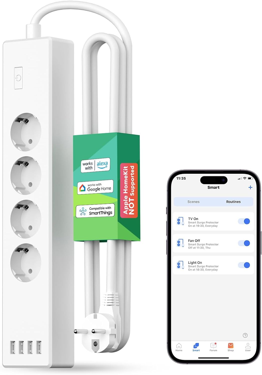 Inteligentna listwa zasilająca Meross MSS425F, 4 gniazda ,długość 1,8 m