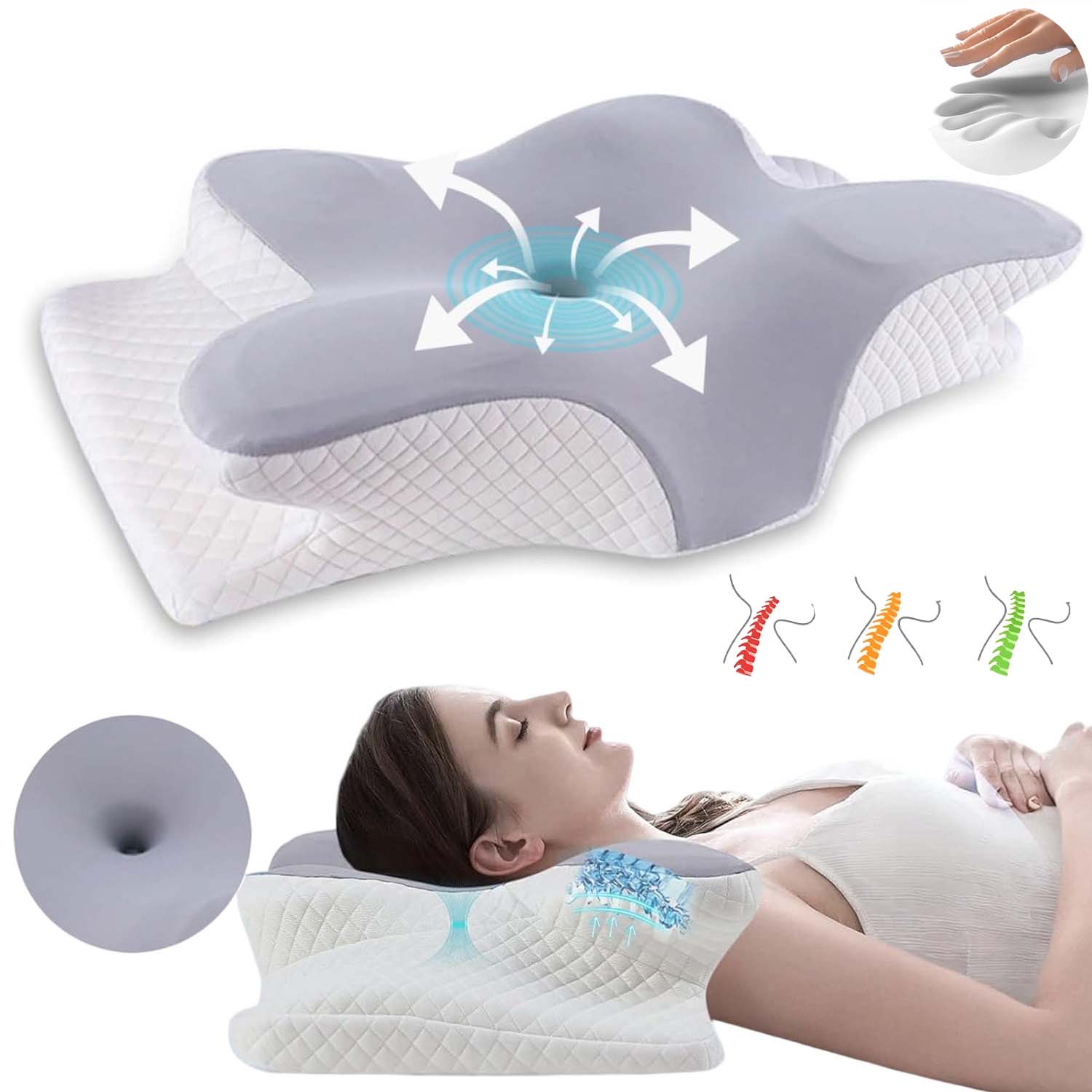 Poduszka Ortopedyczna Z Pianki Memory Ergonomiczna Oddychające 62*42*13CM