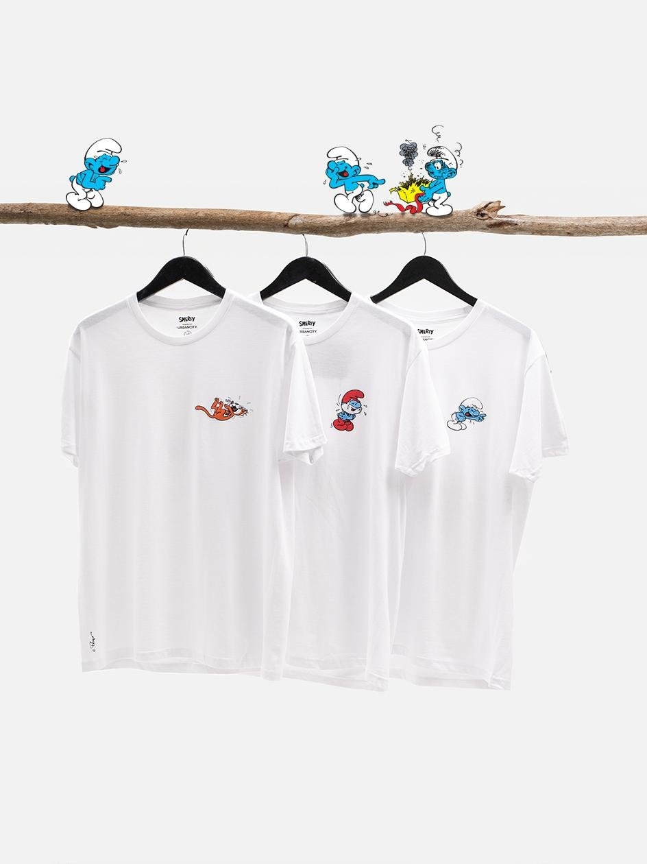 Sada 3 pánských triček Bavlněné Tričko Bílé Šmoulové Funny L