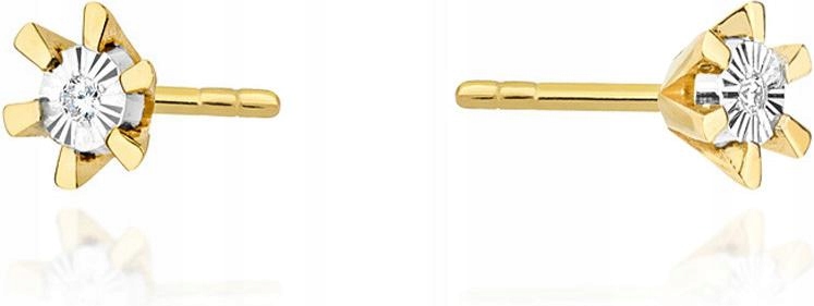 Zlaté náušnice 585 Brilianty V Košíčku 1,05g elegantní na tyčinku pro ženy