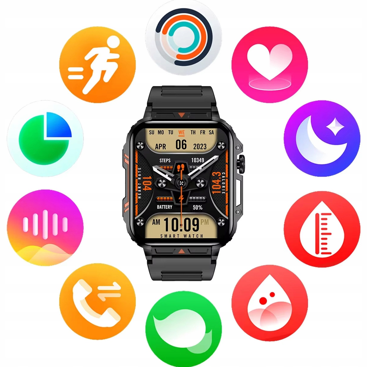 Smartwatch męski menu PL 340 mAh Bluetooth Call!! SMART WATCH PRO + FOLIA Materiał paska guma