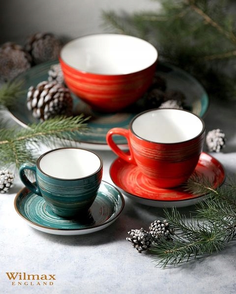 Filiżanka do espresso 75 ml ze spodkiem 11 cm Wilmax porcelanowa czerwona Wzór dominujący Inny wzór