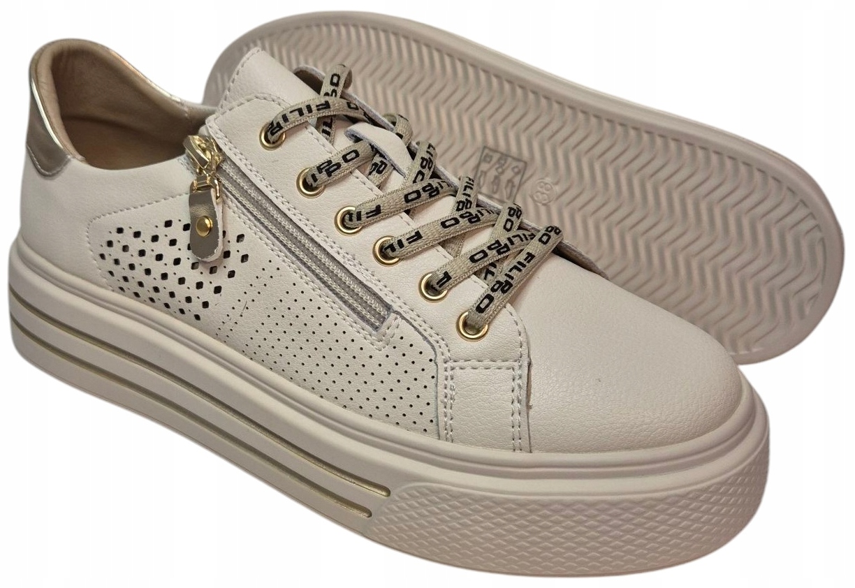 Filippo 6704 Béžová+Zlato Creepersy Ažurová kůže lico vel.40