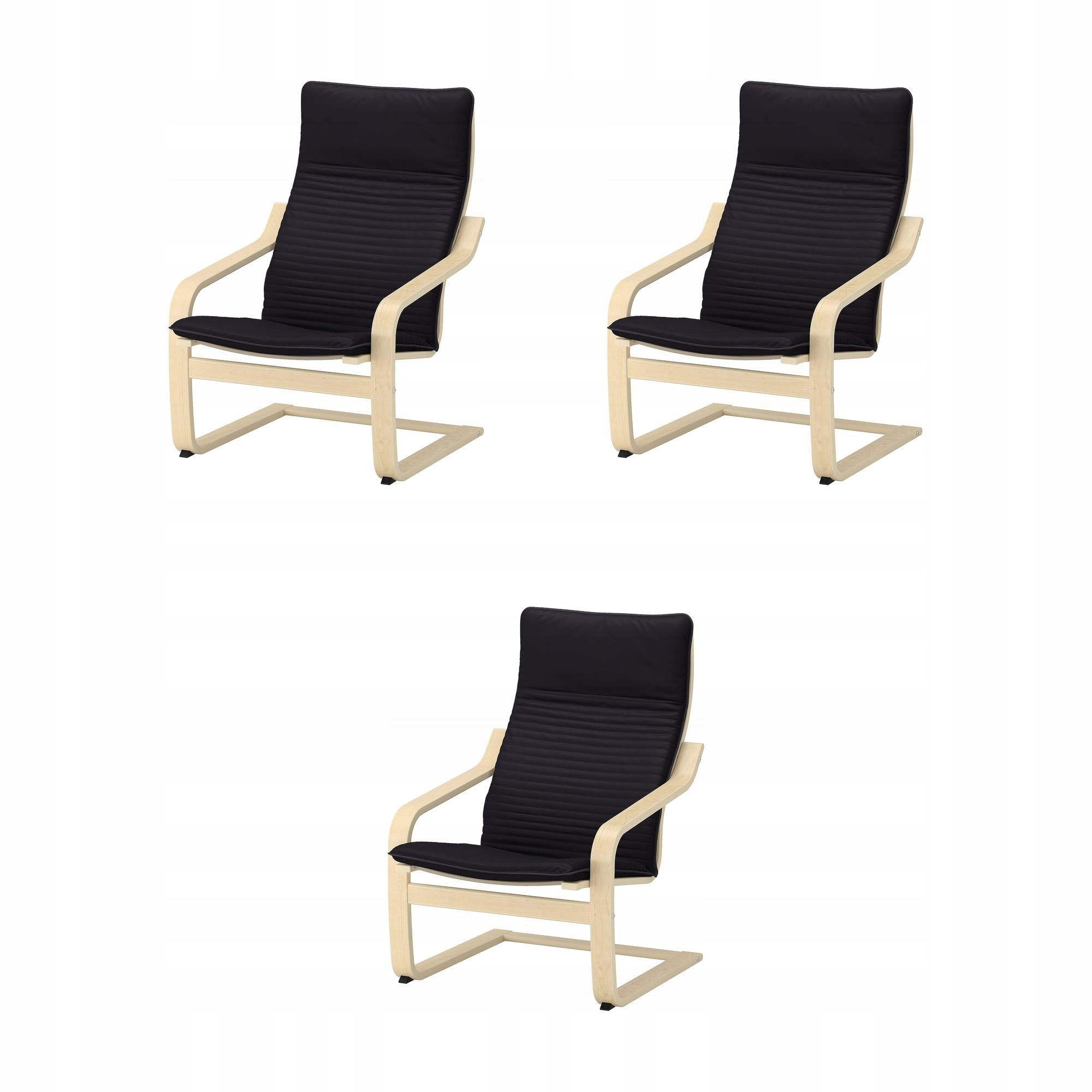 3 ks Polštář pro křeslo Poang Knisa černý, komfortní, 100% polyester