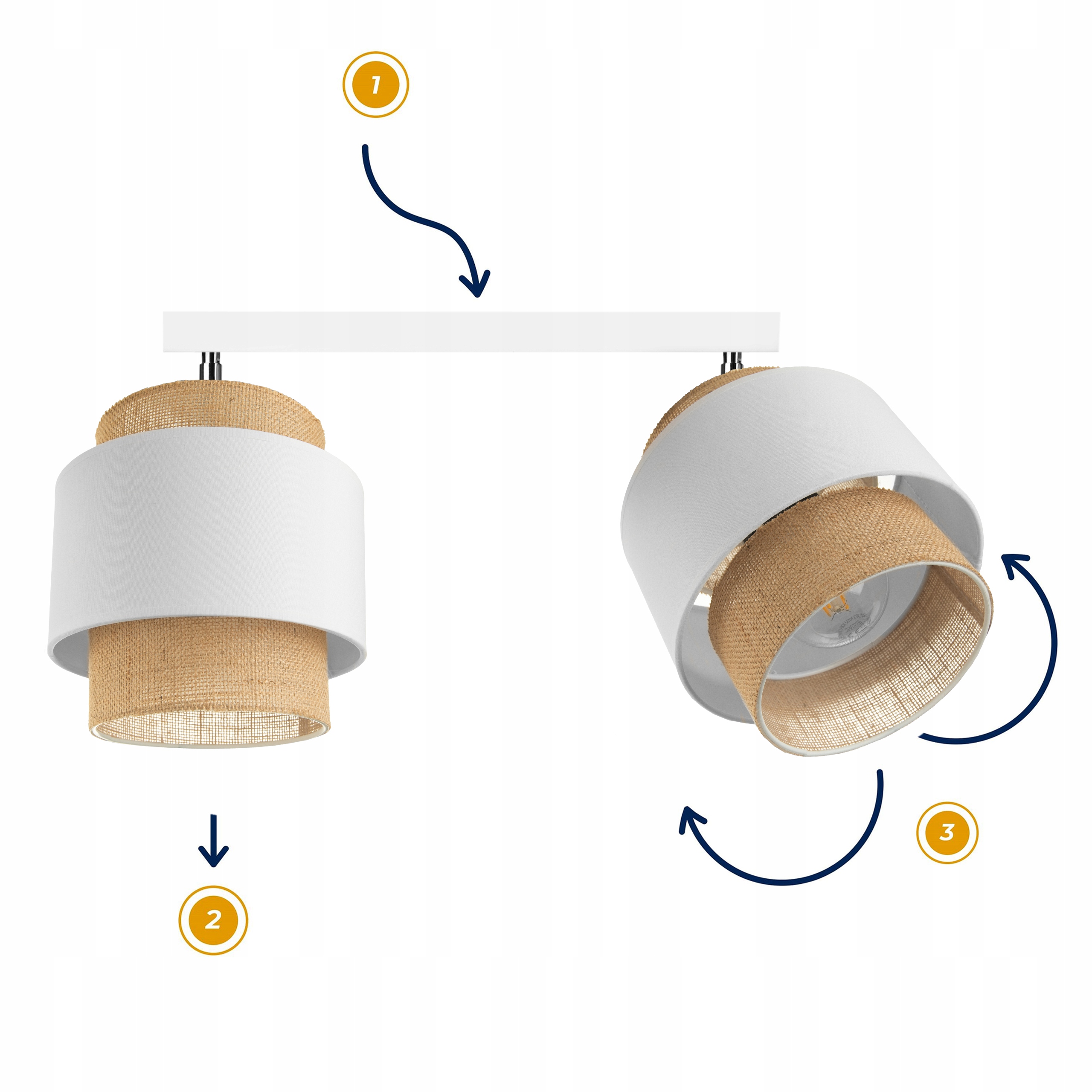 LAMPA SUFITOWA PLAFON LED ŻYRANDOL RUCHOMY BOHO ABAŻUR 2x E27 BIAŁA Marka INECT