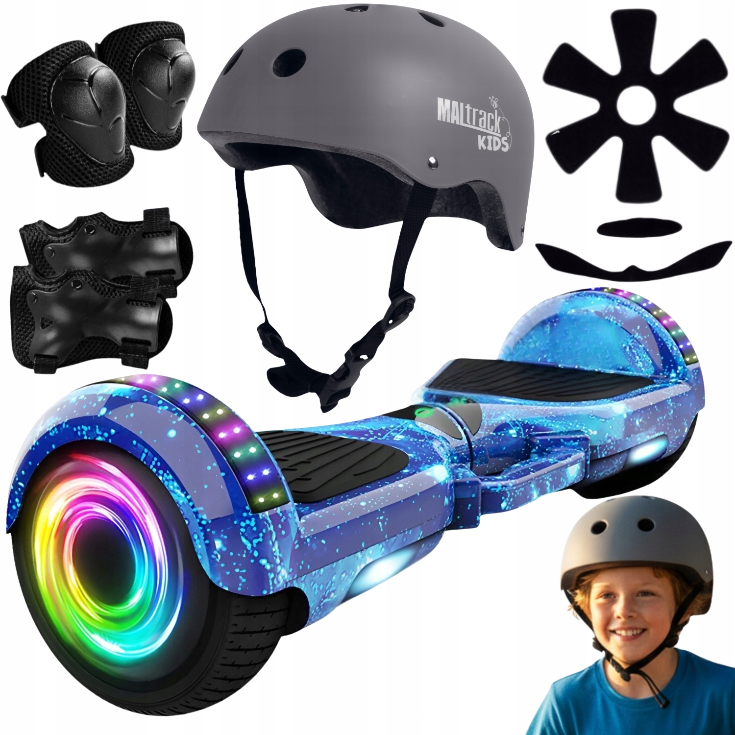 Deskorolka Elektryczna Hoverboard 6,5 cala Głośnik Bluetooth LED + Kask