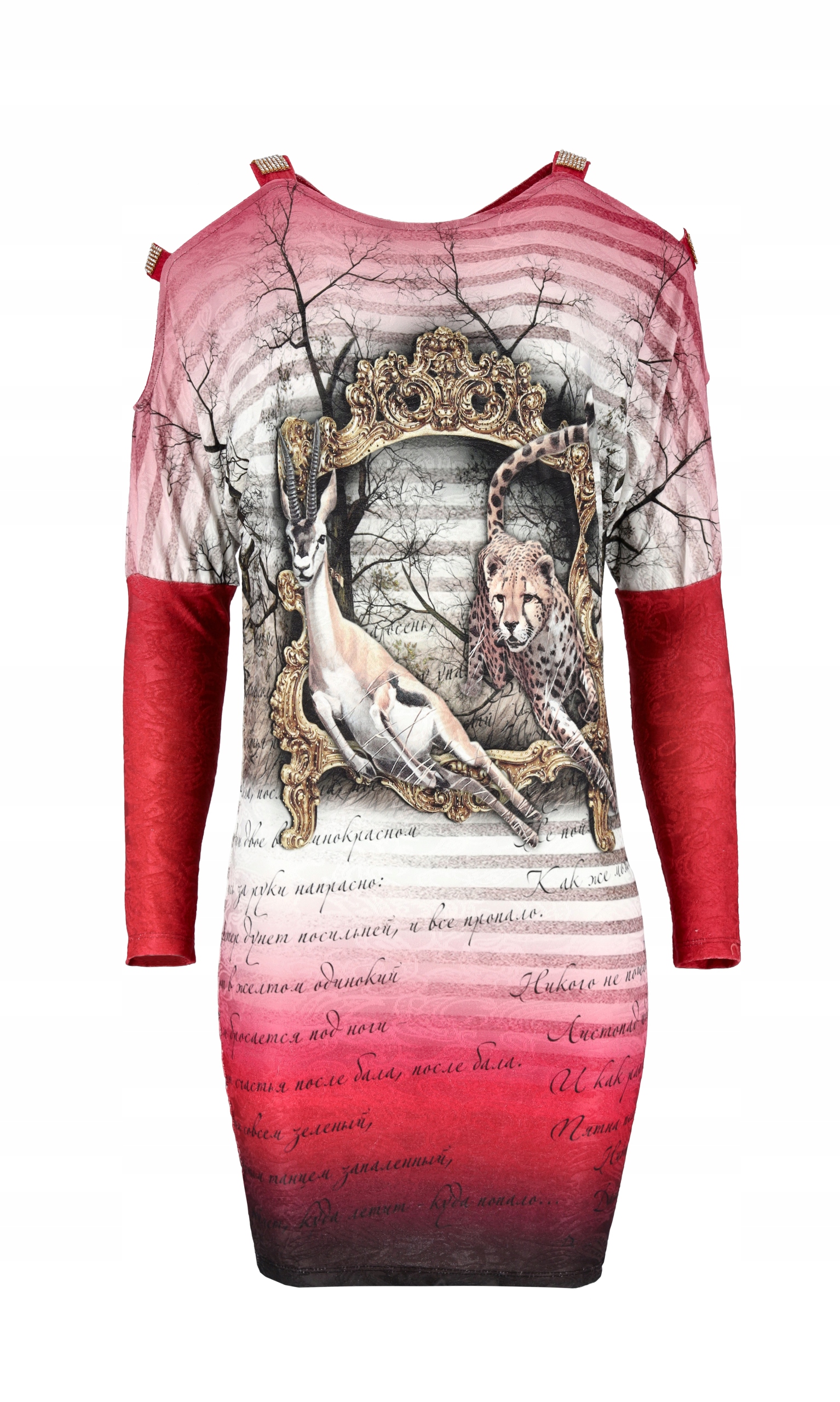 Šaty Dámské S Těsným Ozdobným Rukávem, Výstřih Do V Se Vzory