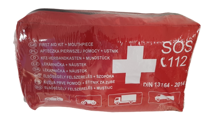 APTECZKA SAMOCHODOWA czerwona I pomocy DIN 13164