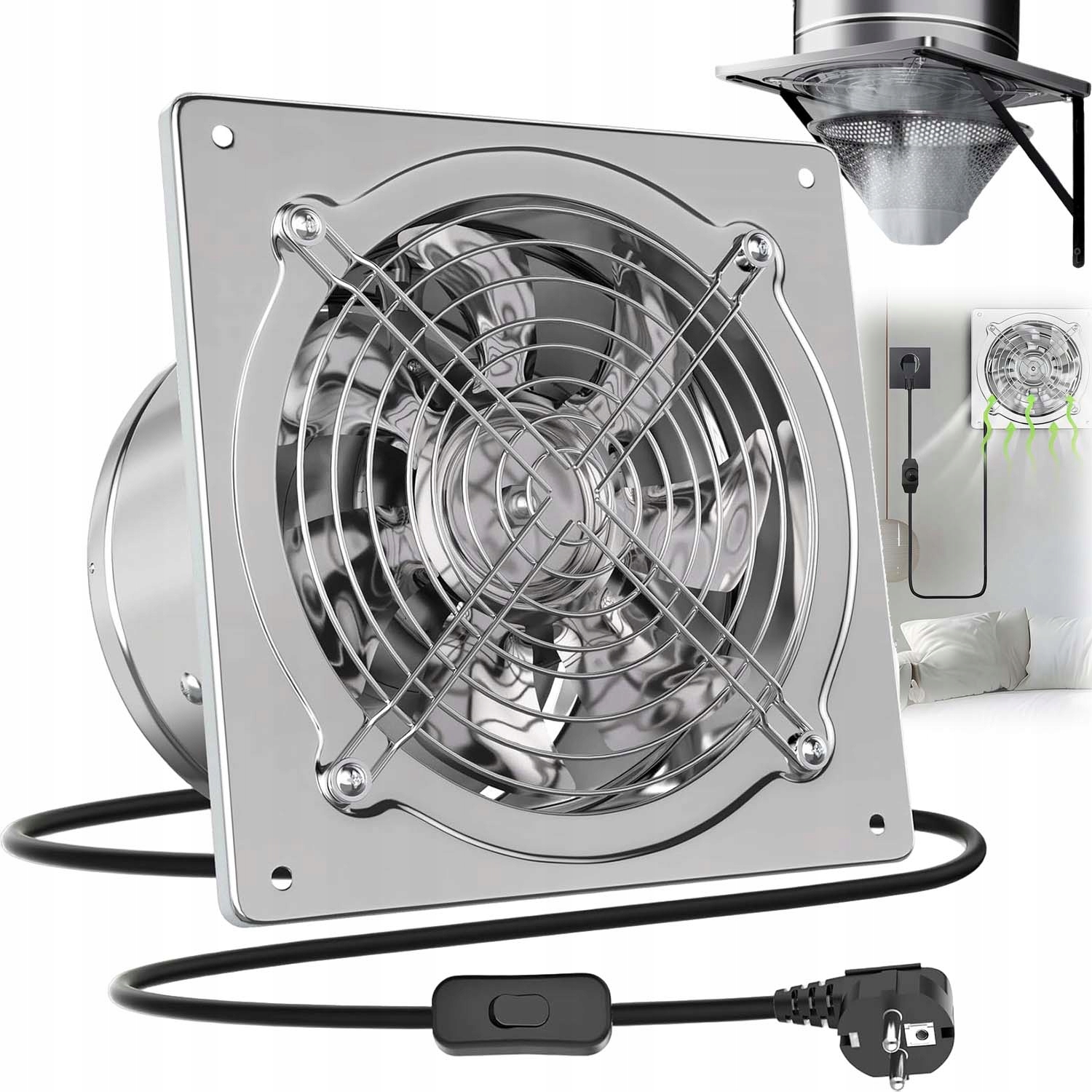 Průmyslový Odsávací Ventilátor 150 MM Do Kuchyně Koupelny A Sklepa, Stříbrný