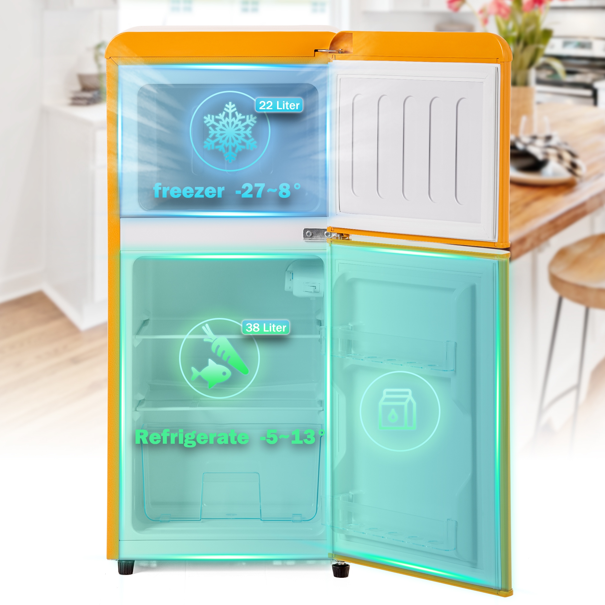 LODÓWKA DWUDRZWIOWA RETRO 60L Żółty Marka inna