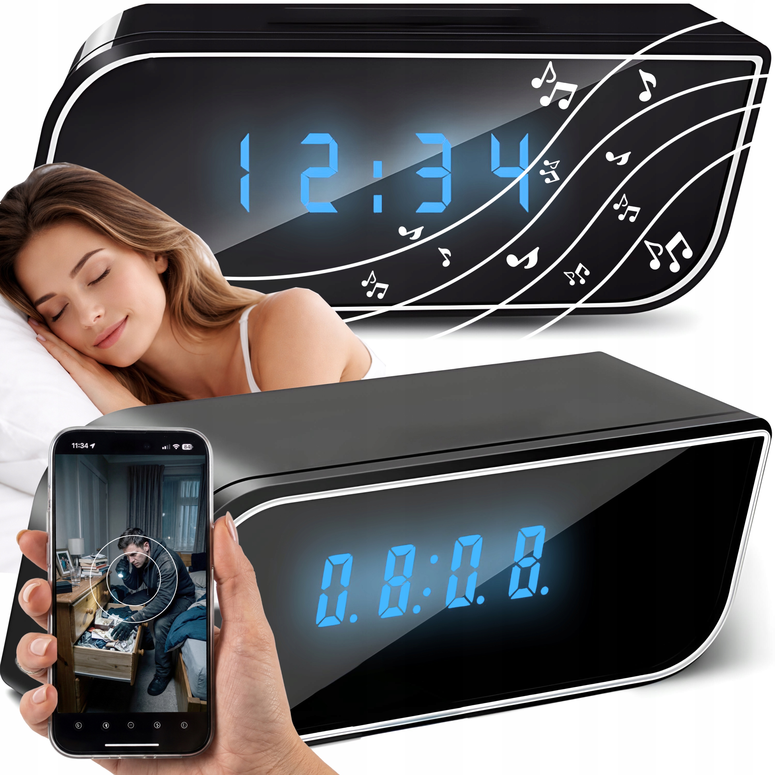 Hodiny S Skrytou Mini Kamerou Špionážní Kamera WiFi Budík Full Hd Usb