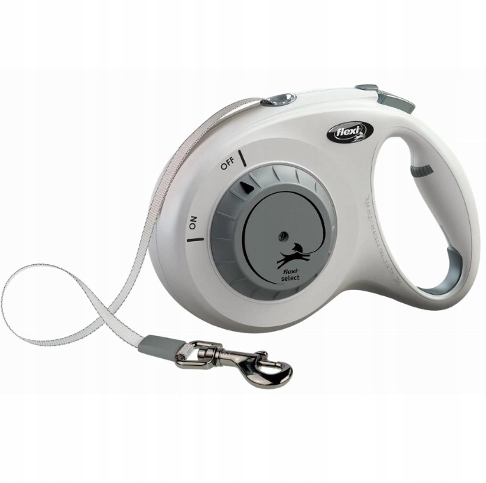 Smycz Automatyczna Dla Psa Taśma Biało Szara Select Tape 7M Do 25KG Flexi