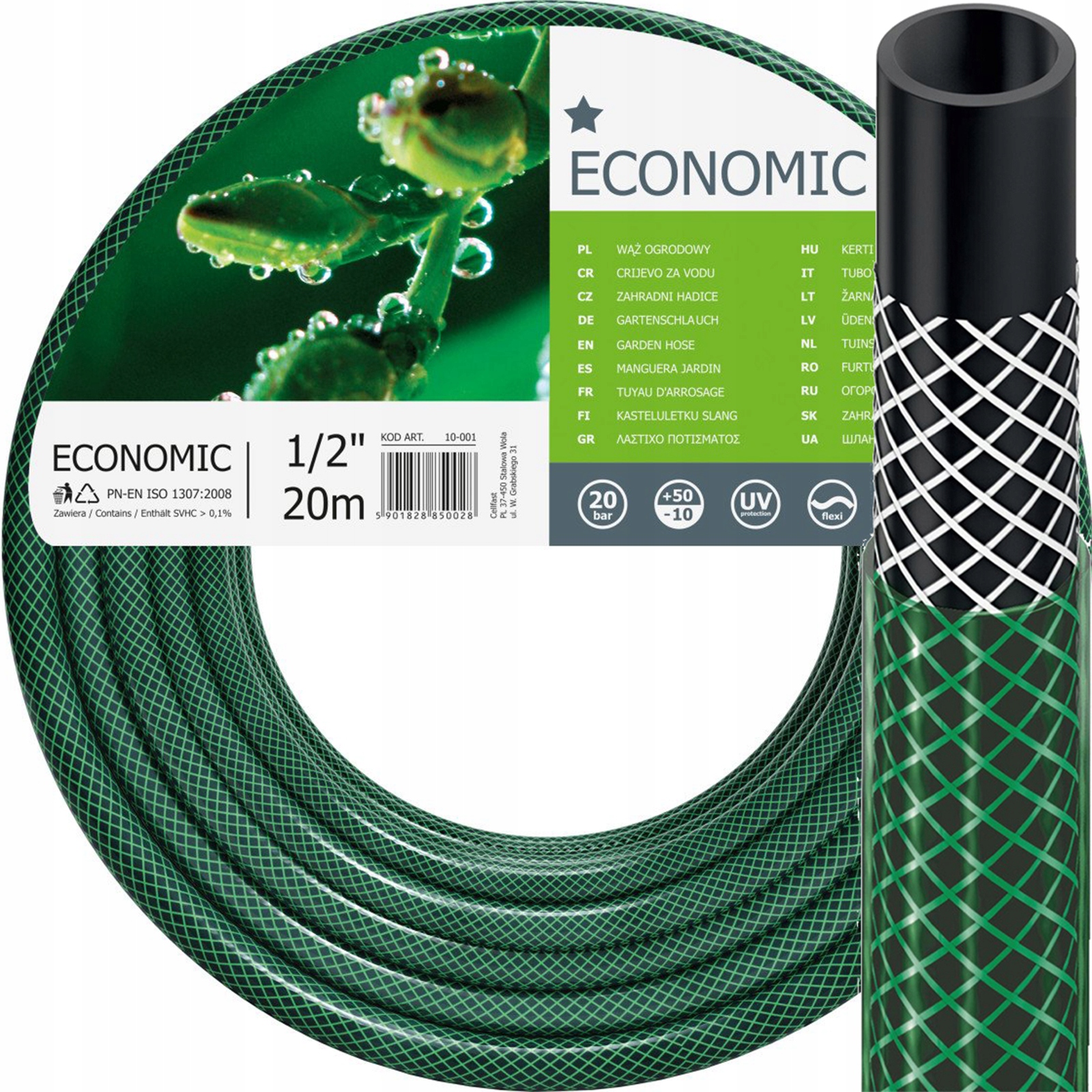 

Wąż Ogrodowy do Wody 1/2" 20m Mocny Zielony