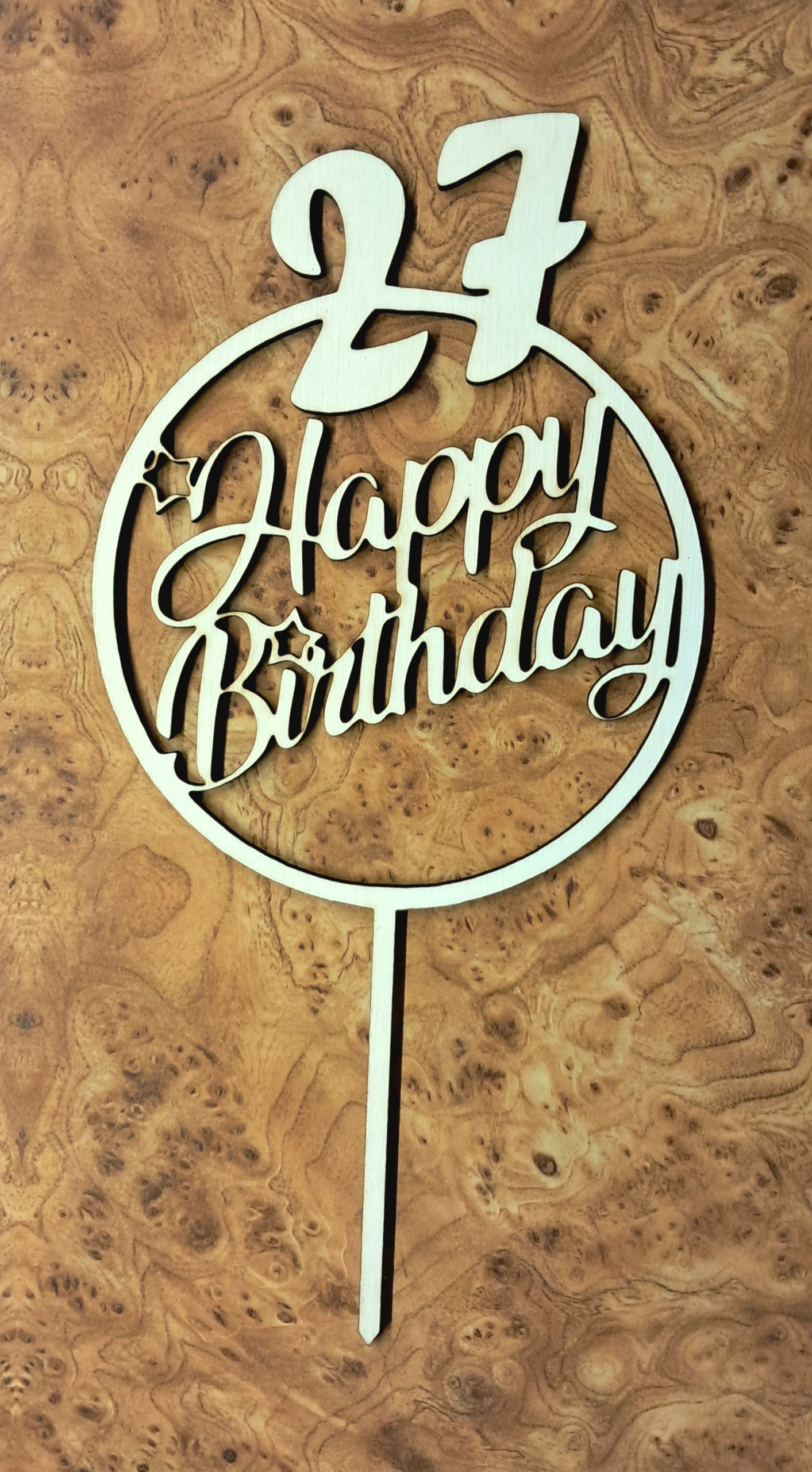 TOPPER NA TORT Happy Birthday + liczba sklejka URODZINY IMIENINY 17cm toper