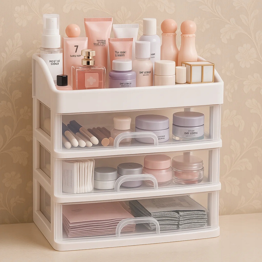 SZKATUŁKA ORGANIZER NA KOSMETYKI BIŻUTERIĘ PUDEŁKO DUŻY SZUFLADY POJEMNIK Materiał tworzywo sztuczne