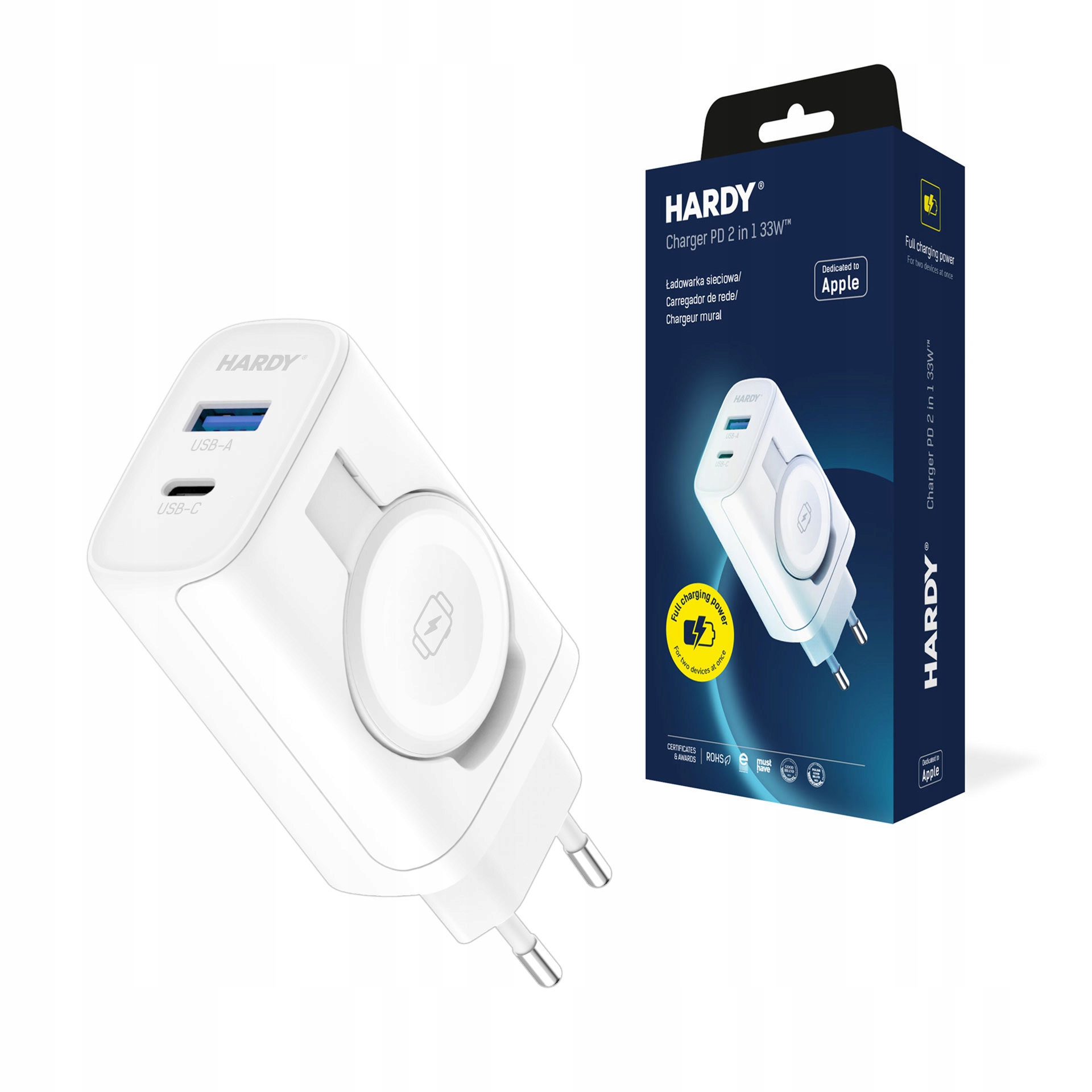Bílá nabíječka 3mk Hardy GaN Charger Pd 2v1 33W pro Apple iPhone/iPad/Watch