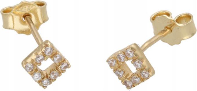 Dětské zlaté náušnice 585 čtverečků zirkony módní vzor dárek 14k