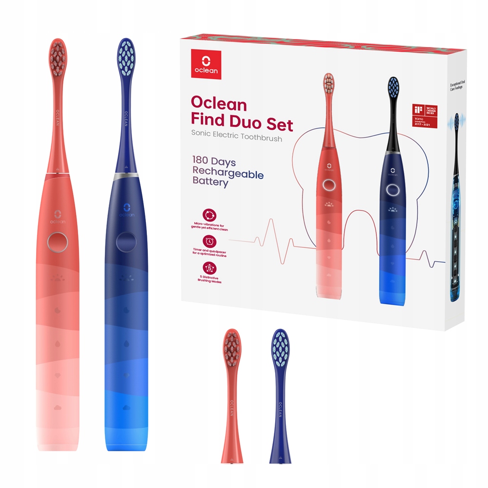 Szczoteczka soniczna Oclean Find Duo Set 2 szt niebieska czerwona Zestaw