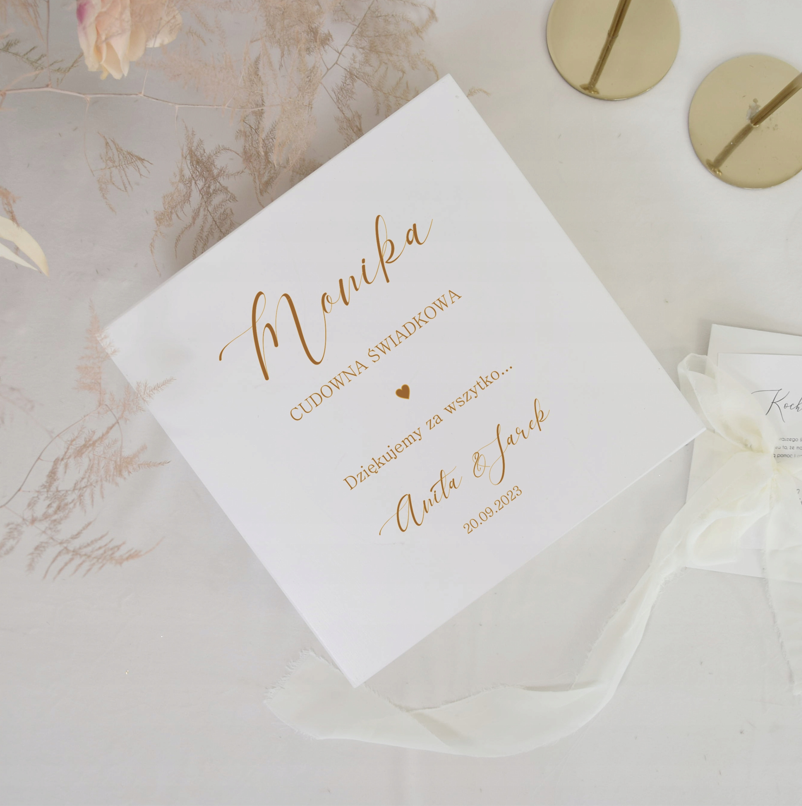 Podziękowanie dla świadkowej ślub box prezentowy B Kształt kwadratowy