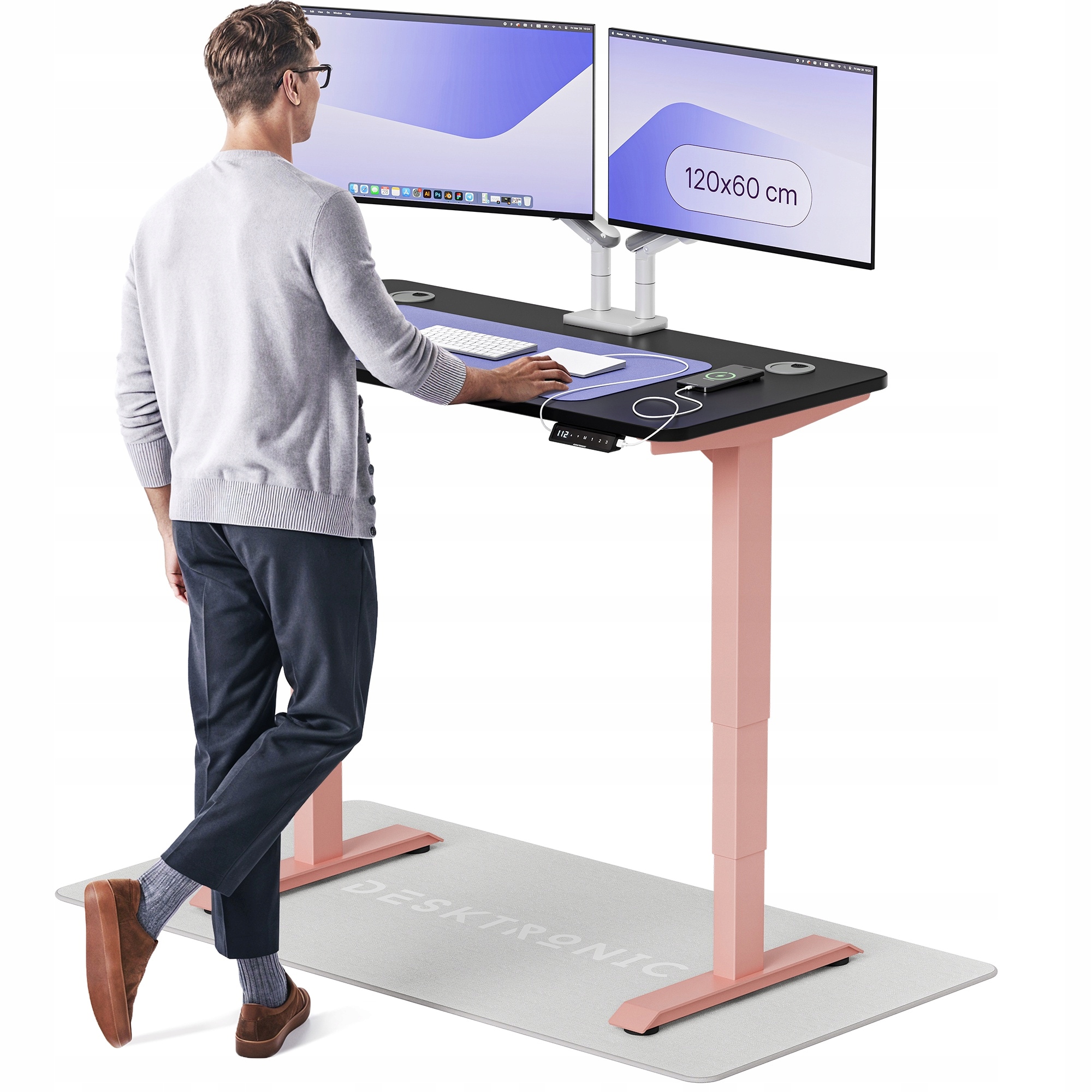 Biurko z elektryczną regulacją wysokości HomePro 120x60 cm Różowy/Czarny