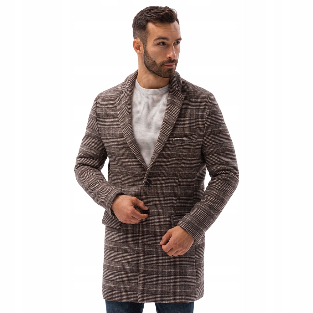 

Płaszcz męski klasyczny w kratę C499 brązowy L