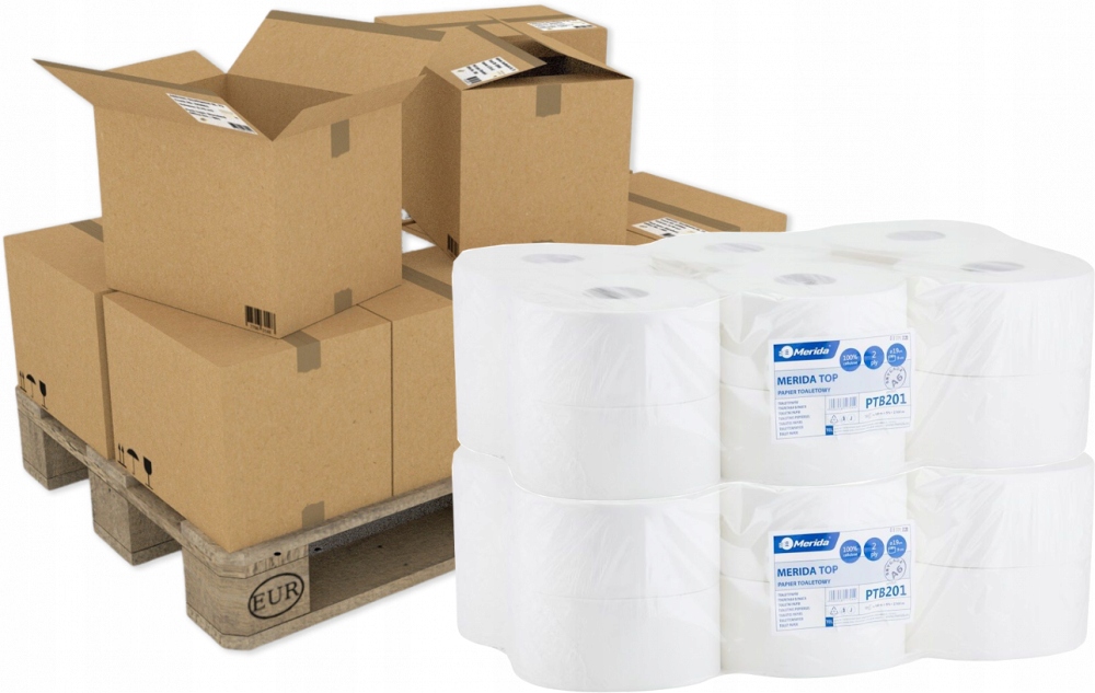 Papier Toaletowy biały Merida Top dwuwarstwowy 9cm 180M Paleta 576 Rolek