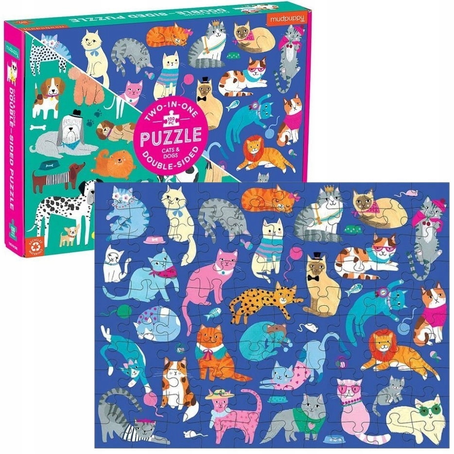 

Puzzle Dwustronne Koty i Psy 100 el. Mudpuppy 6+