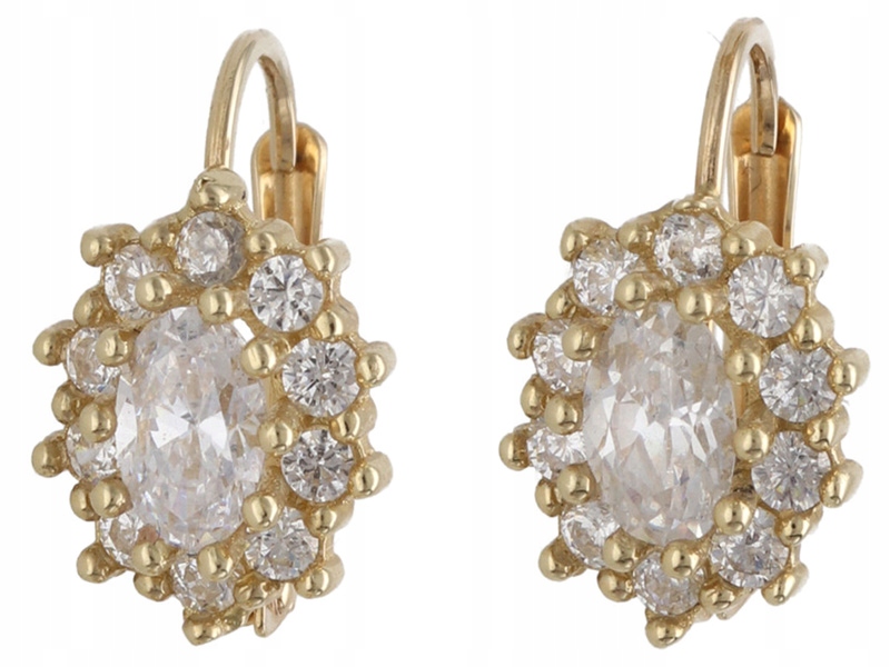 Zlaté náušnice 585 Elegantní S Zirkony 3,27g, módní vzor pro ni 14k