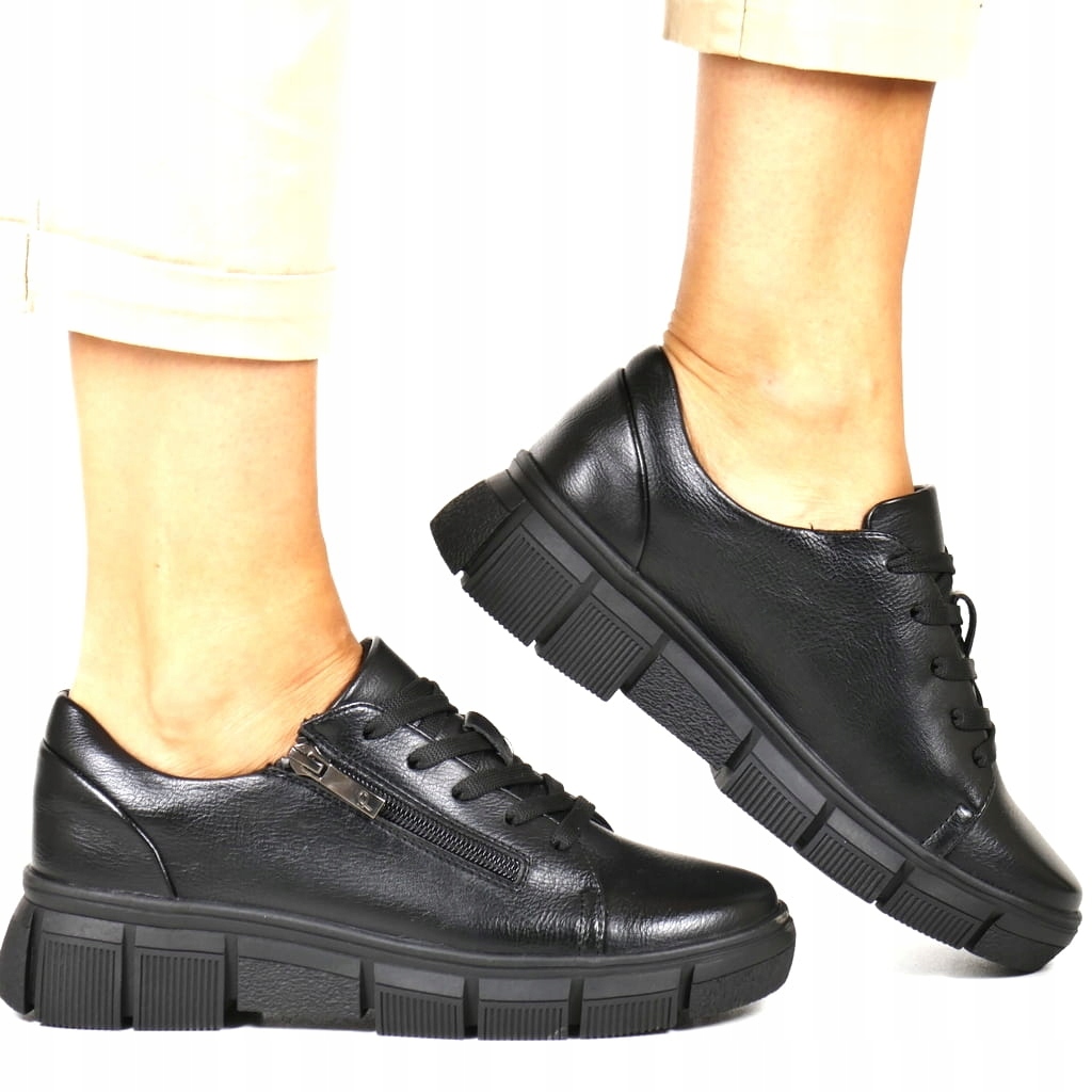 Dámské Polobotky Na Koturnu, Tenisky Na Platformě Se Zapínáním Na Zip, Černé