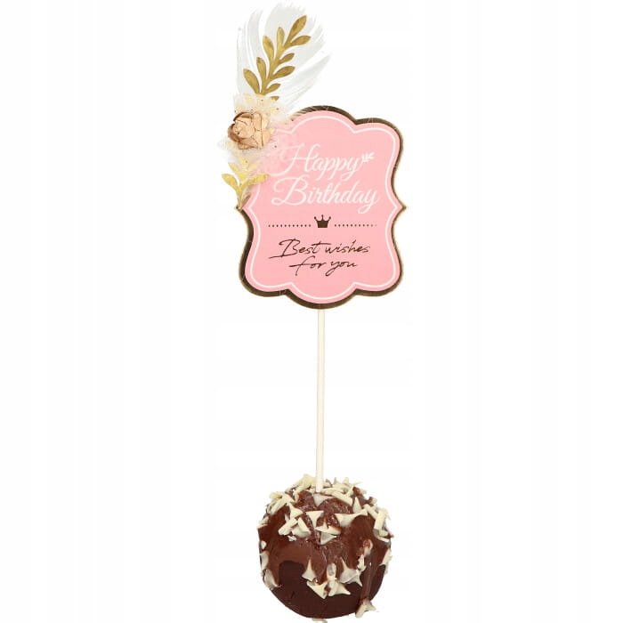 TOPPER NA TORT HAPPY BIRTHDAY Z PIÓRKIEM RÓŻOWO 12775898176 Allegro.pl