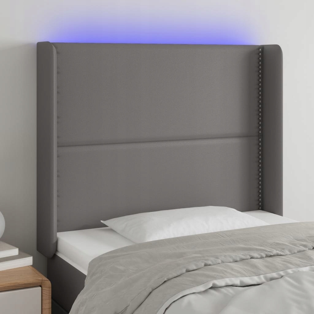 Opěrka hlavy k posteli s Led, šedá, 103x16x118/128 cm, umělá kůže